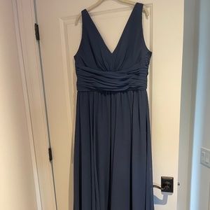 Amsale Dusty Blue/Navy V-Neck Chiffon Dress